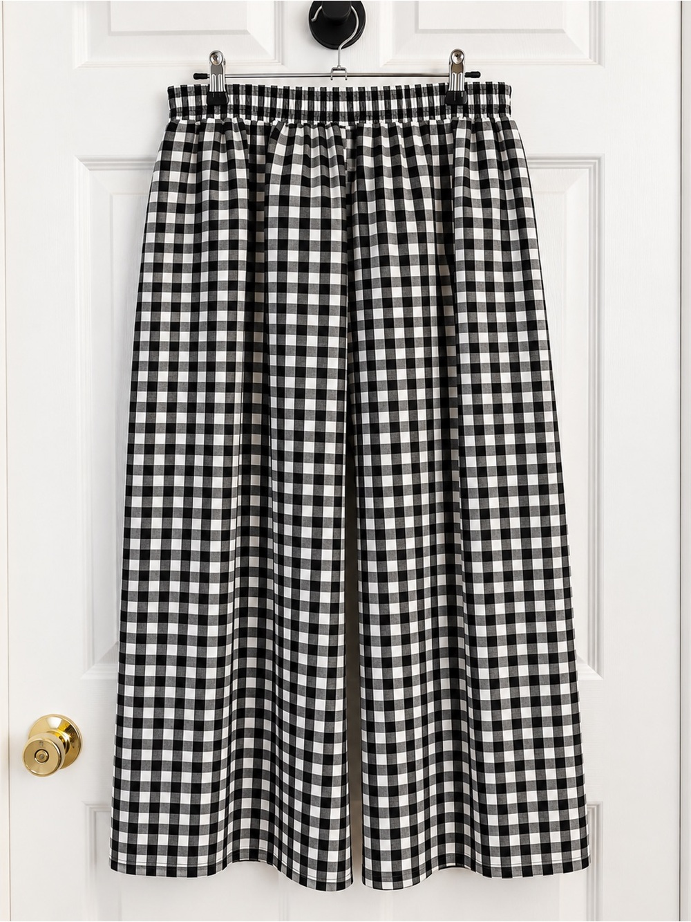 NWT ChouYatou Black White Gingham Wide Leg Palazzo Pants L